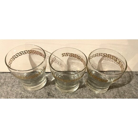 3 Vintage Libbey Gold Greek Key Design 3" Cocktail Glasses  #2250 - Picture 2 of 4